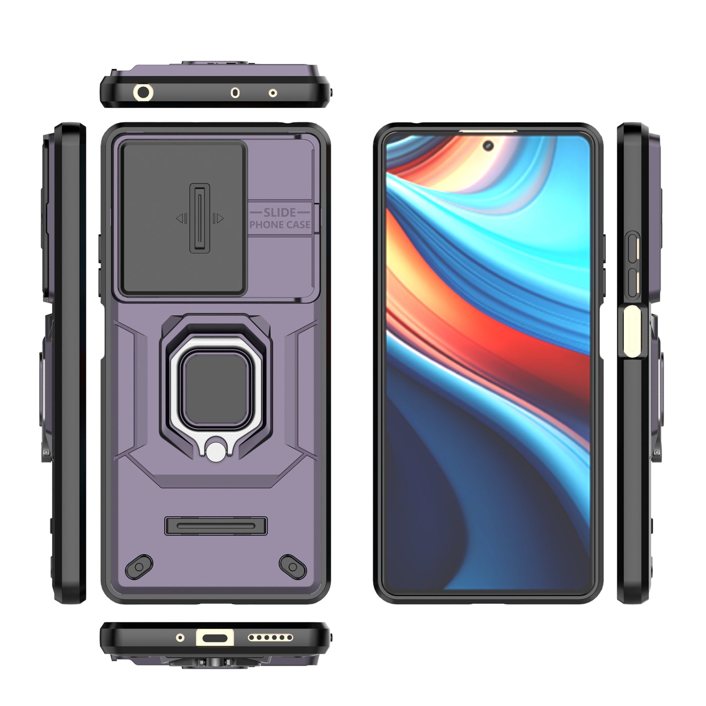 For Xiaomi Redmi Note 13R Pro 5G Case Slim-Fit Kickstand Cover with Slide Camera Lid - Purple