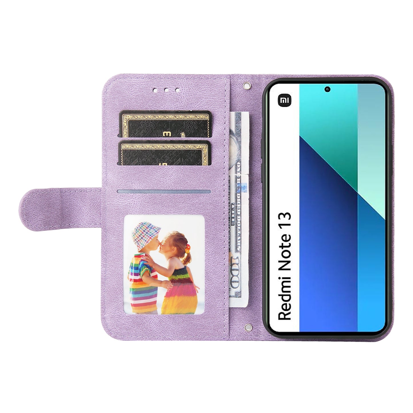 For Xiaomi Redmi Note 13 4G Skin-Feel Leather Case Wallet Stand Phone Cover - Purple