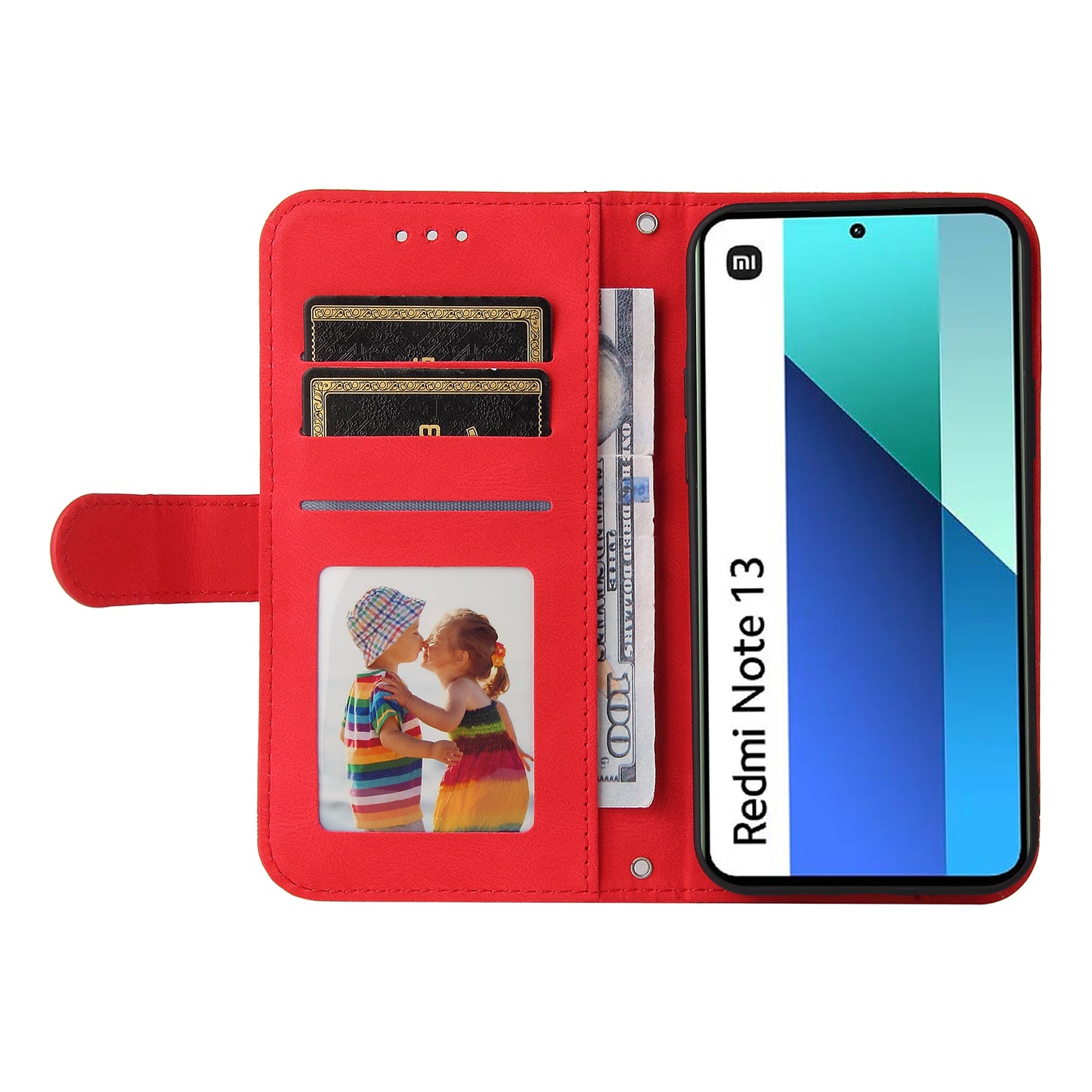 For Xiaomi Redmi Note 13 4G Skin-Feel Leather Case Wallet Stand Phone Cover - Red