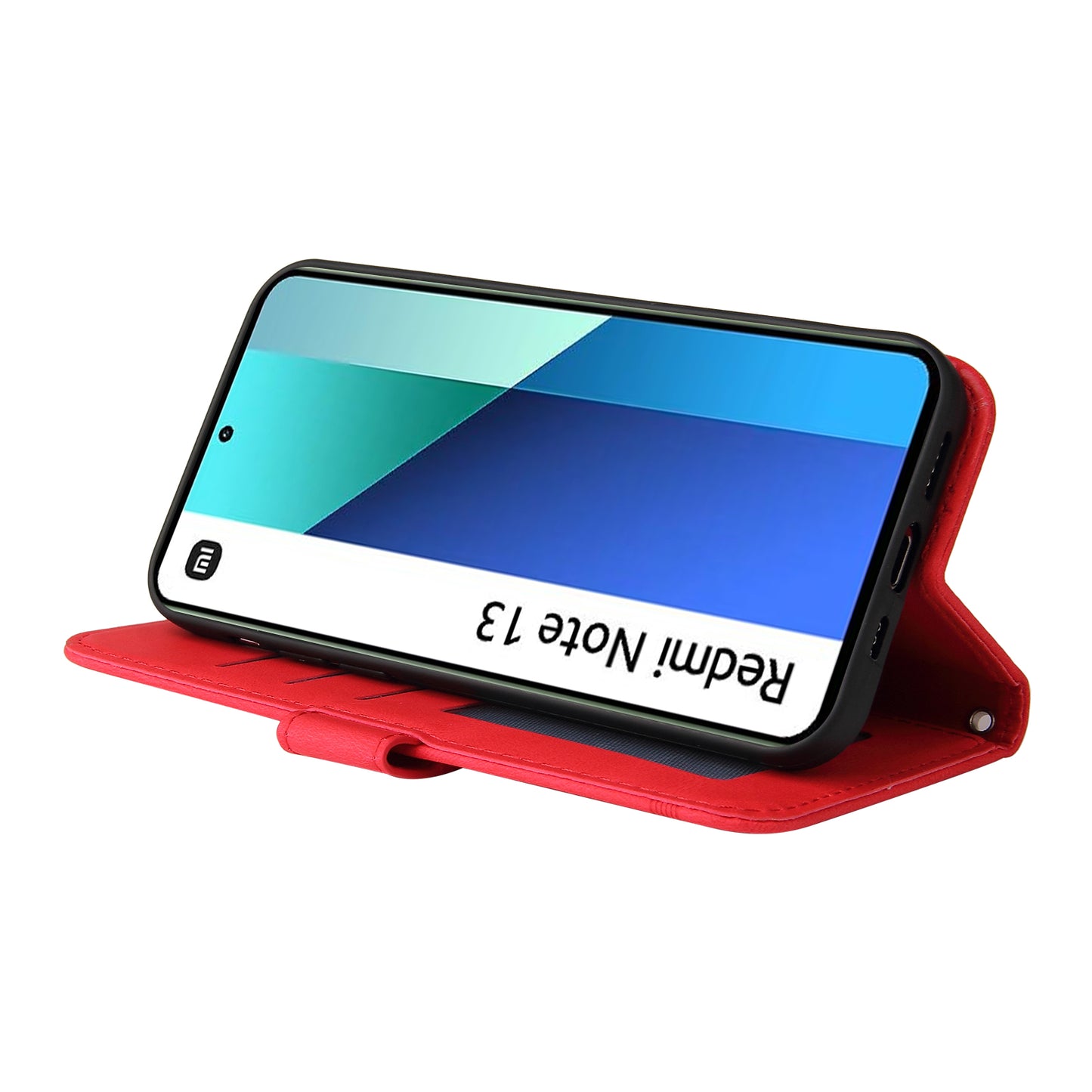 For Xiaomi Redmi Note 13 4G Skin-Feel Leather Case Wallet Stand Phone Cover - Red