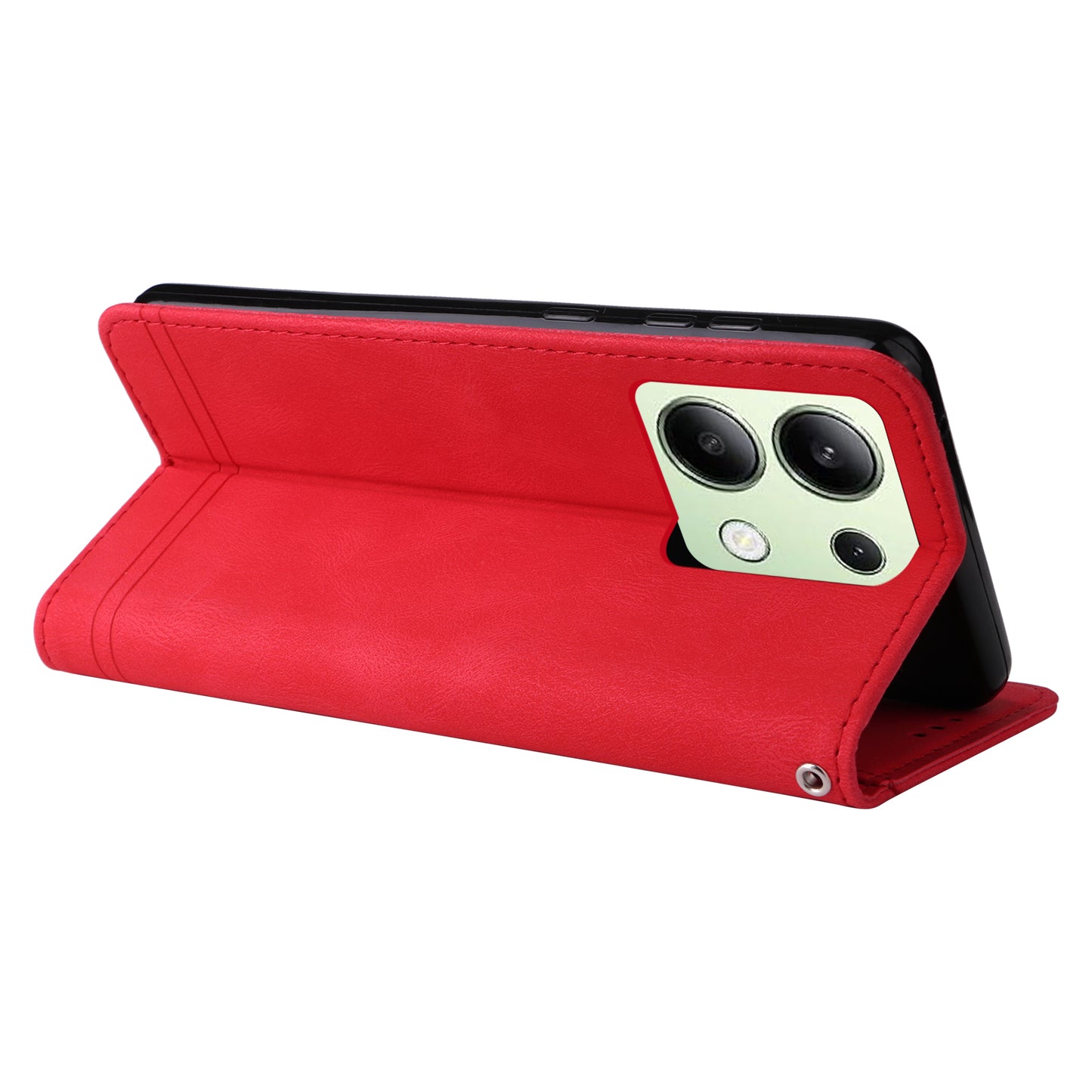 For Xiaomi Redmi Note 13 4G Skin-Feel Leather Case Wallet Stand Phone Cover - Red