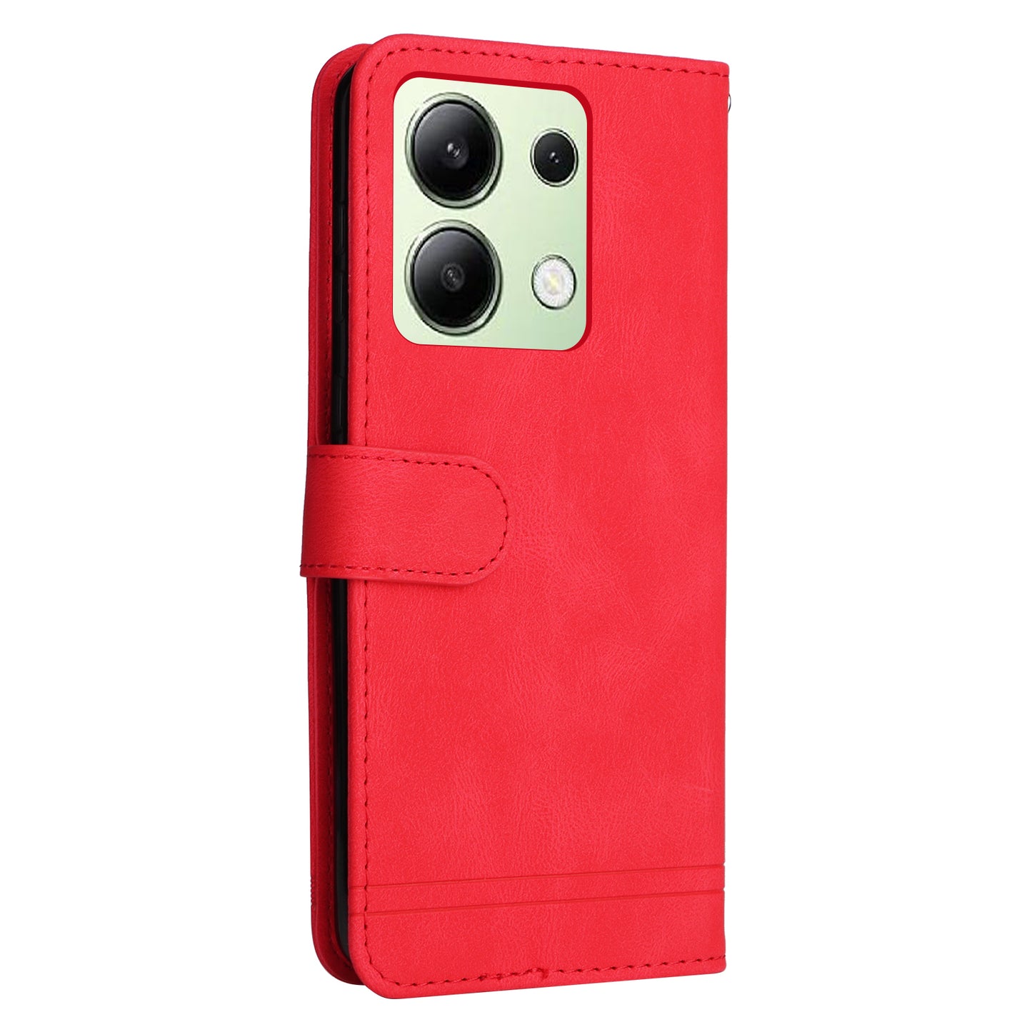 For Xiaomi Redmi Note 13 4G Skin-Feel Leather Case Wallet Stand Phone Cover - Red