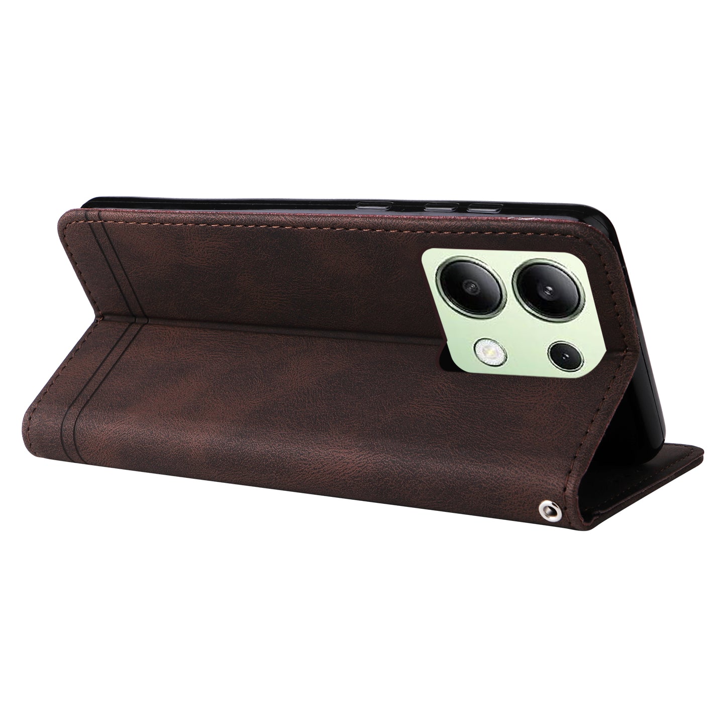 For Xiaomi Redmi Note 13 4G Skin-Feel Leather Case Wallet Stand Phone Cover - Brown