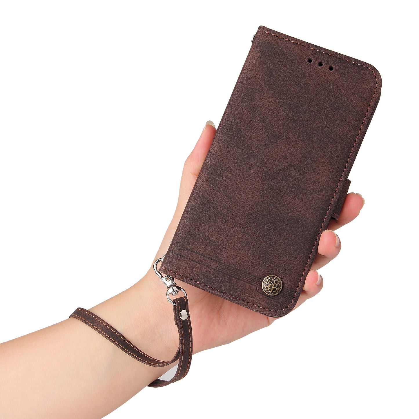 For Xiaomi Redmi Note 13 4G Skin-Feel Leather Case Wallet Stand Phone Cover - Brown
