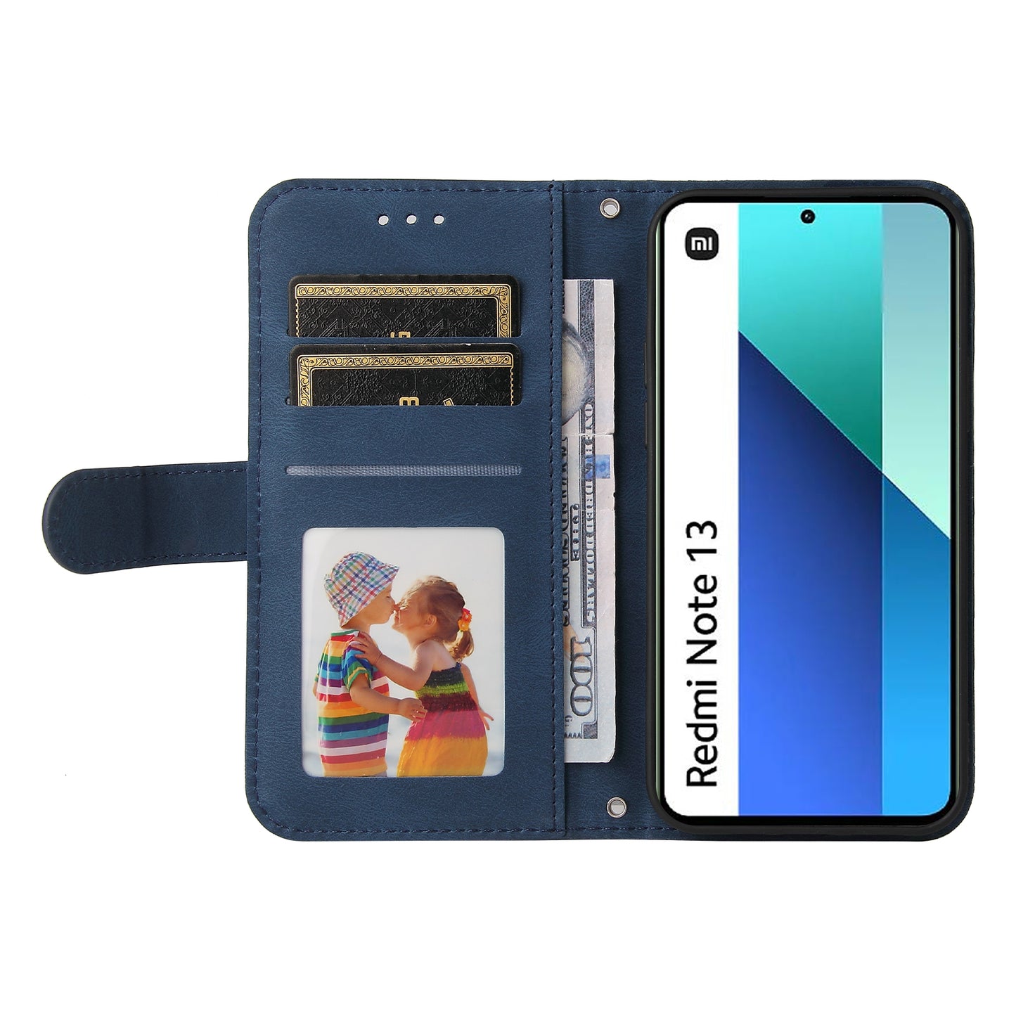For Xiaomi Redmi Note 13 4G Skin-Feel Leather Case Wallet Stand Phone Cover - Blue