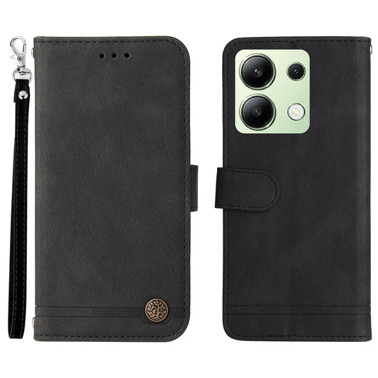 For Xiaomi Redmi Note 13 4G Skin-Feel Leather Case Wallet Stand Phone Cover - Black