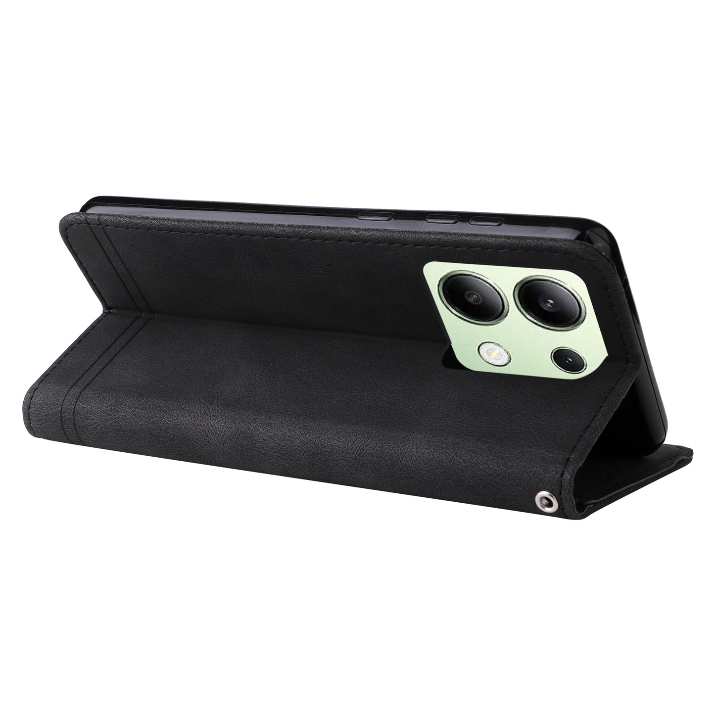 For Xiaomi Redmi Note 13 4G Skin-Feel Leather Case Wallet Stand Phone Cover - Black