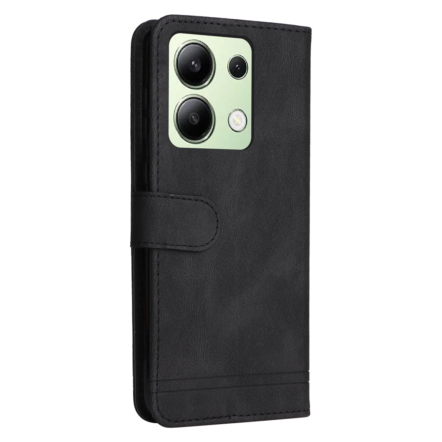 For Xiaomi Redmi Note 13 4G Skin-Feel Leather Case Wallet Stand Phone Cover - Black