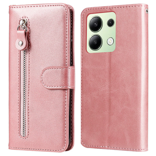 For Xiaomi Redmi Note 13 4G Wallet Case Zipper Pocket PU Leather Phone Cover - Pink