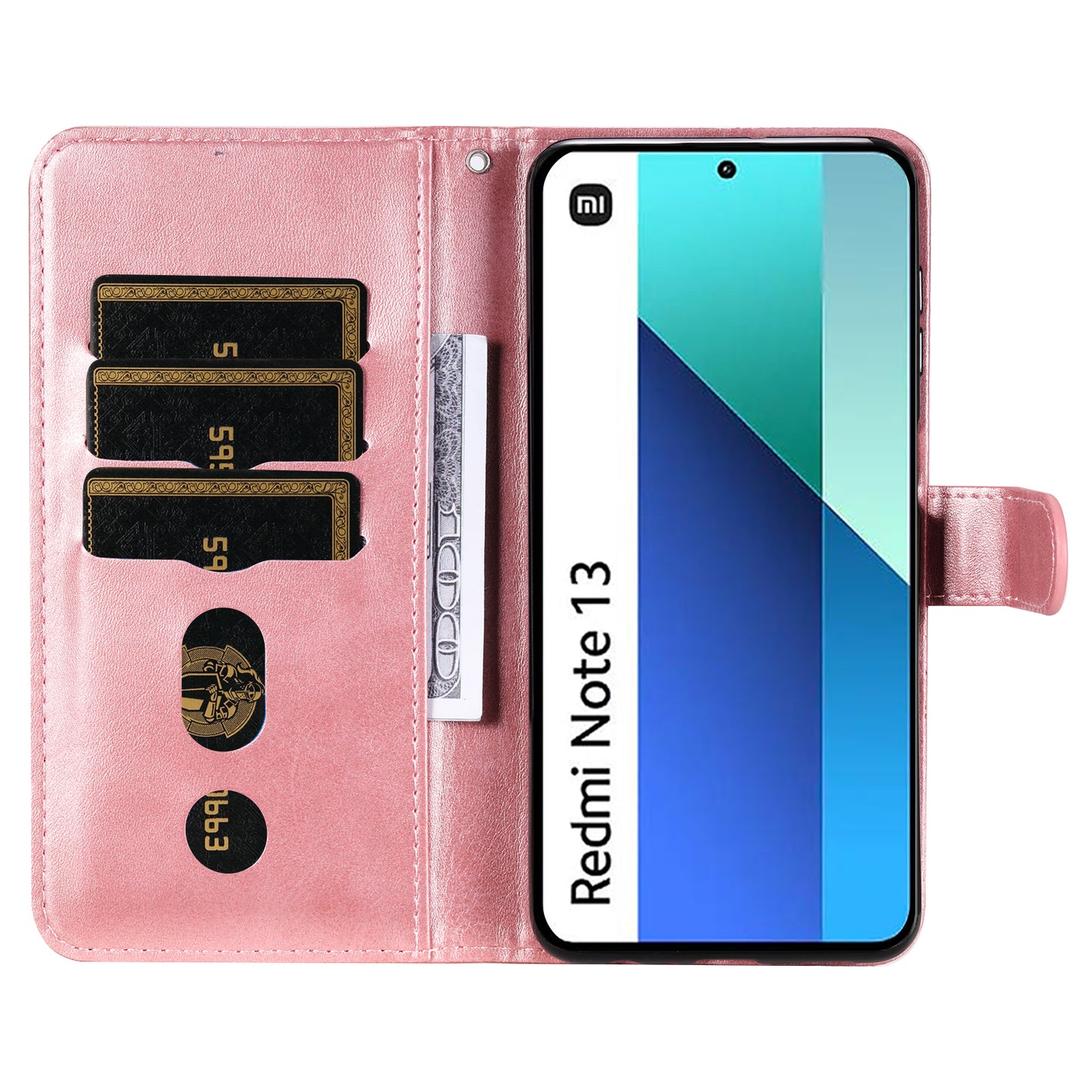 For Xiaomi Redmi Note 13 4G Wallet Case Zipper Pocket PU Leather Phone Cover - Pink