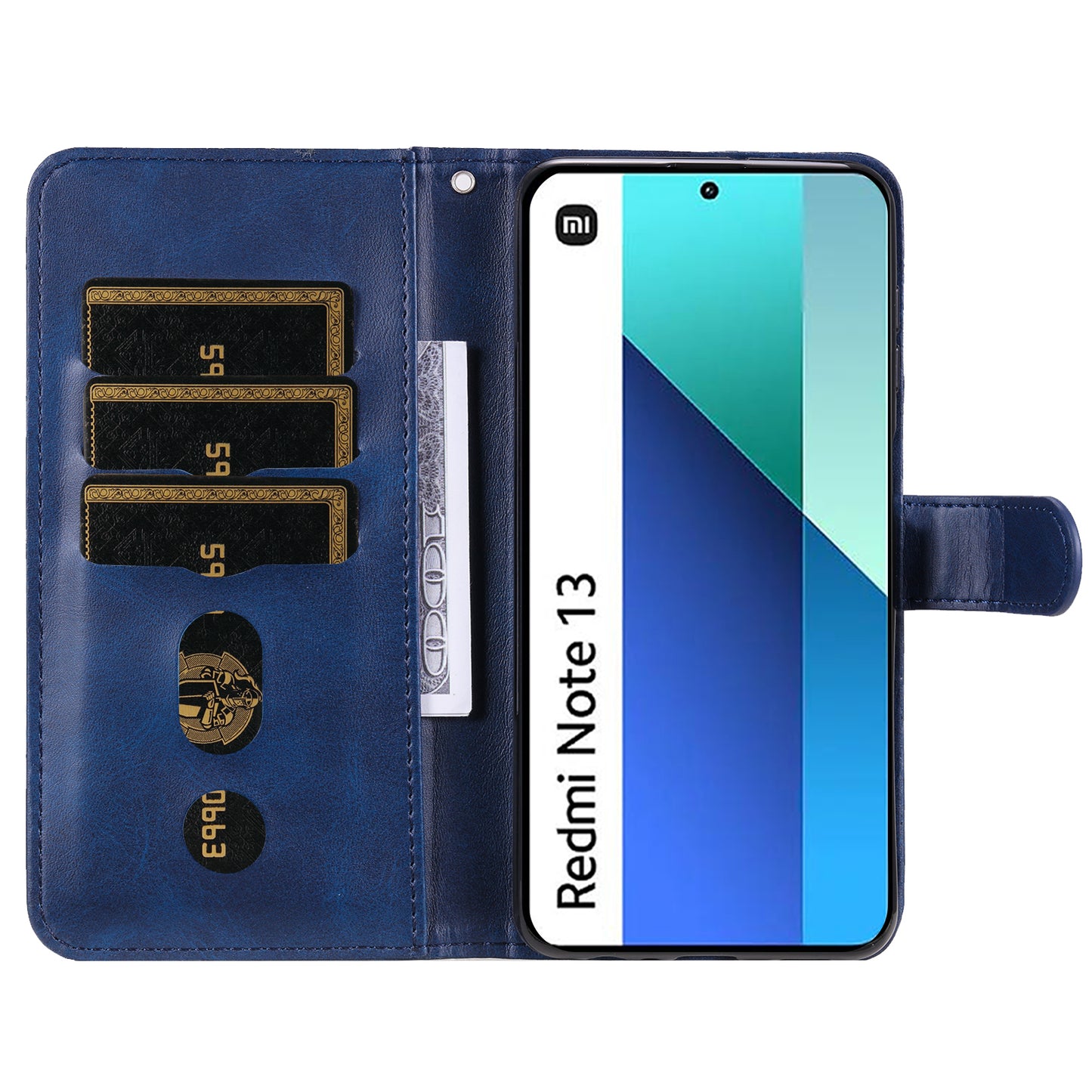 For Xiaomi Redmi Note 13 4G Wallet Case Zipper Pocket PU Leather Phone Cover - Blue