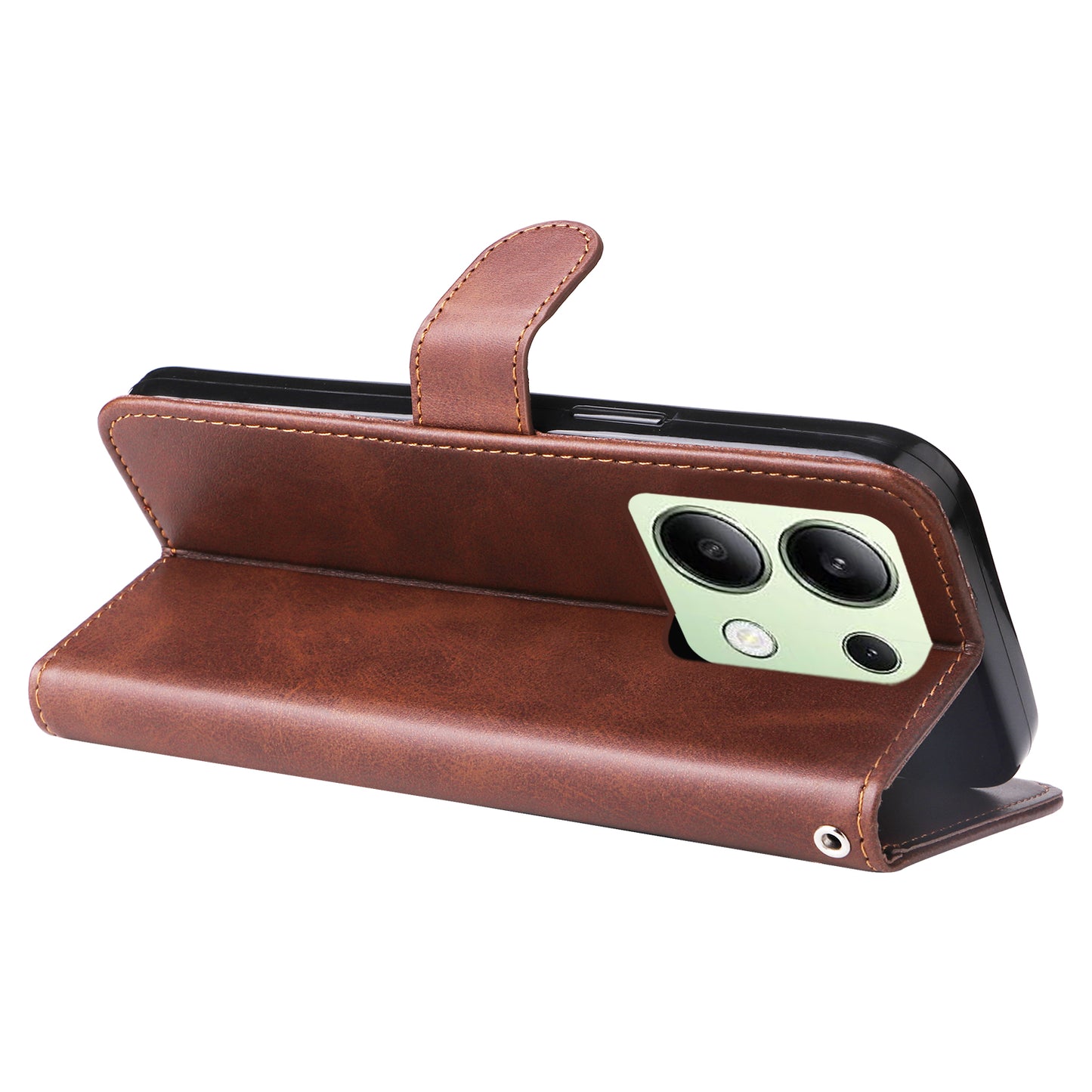 For Xiaomi Redmi Note 13 4G Wallet Case Zipper Pocket PU Leather Phone Cover - Brown