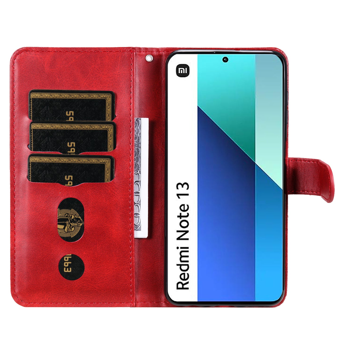 For Xiaomi Redmi Note 13 4G Wallet Case Zipper Pocket PU Leather Phone Cover - Red