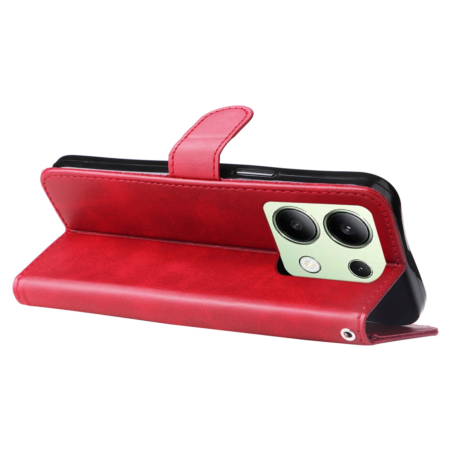 For Xiaomi Redmi Note 13 4G Wallet Case Zipper Pocket PU Leather Phone Cover - Red