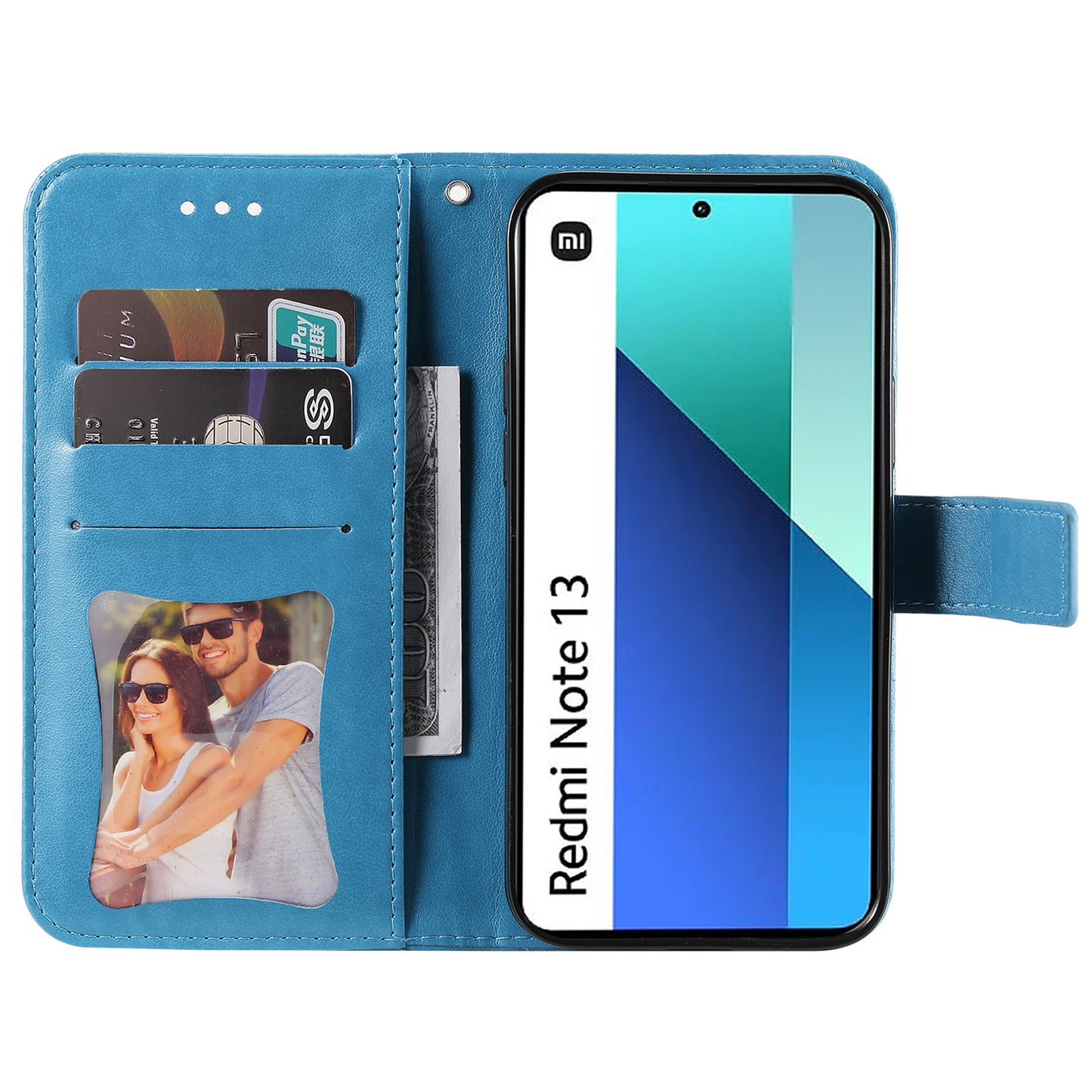 For Xiaomi Redmi Note 13 4G Cover Imprinted PU Leather Flip Stand Phone Case - Blue