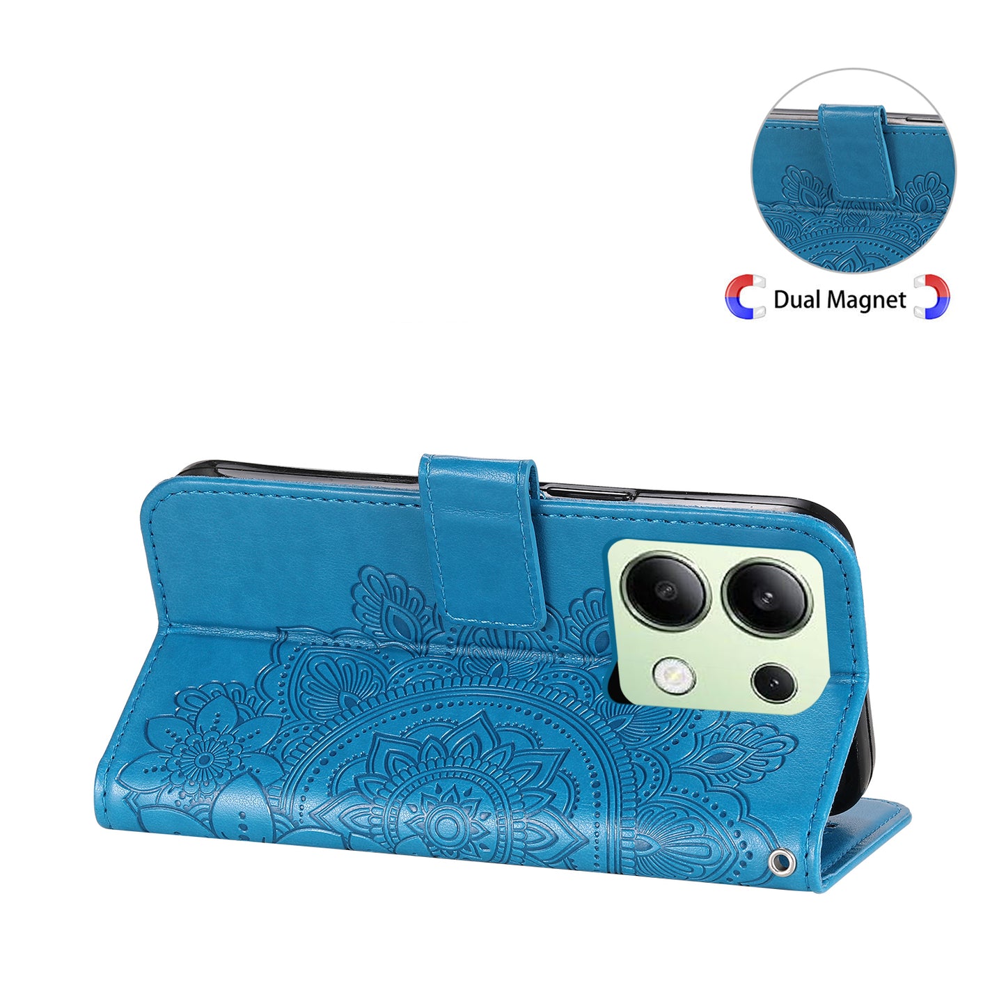 For Xiaomi Redmi Note 13 4G Cover Imprinted PU Leather Flip Stand Phone Case - Blue