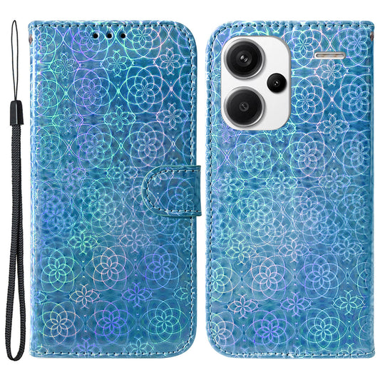 For Xiaomi Redmi Note 13 Pro+ 5G Leather Case Dazzling Flower Phone Cover - Blue