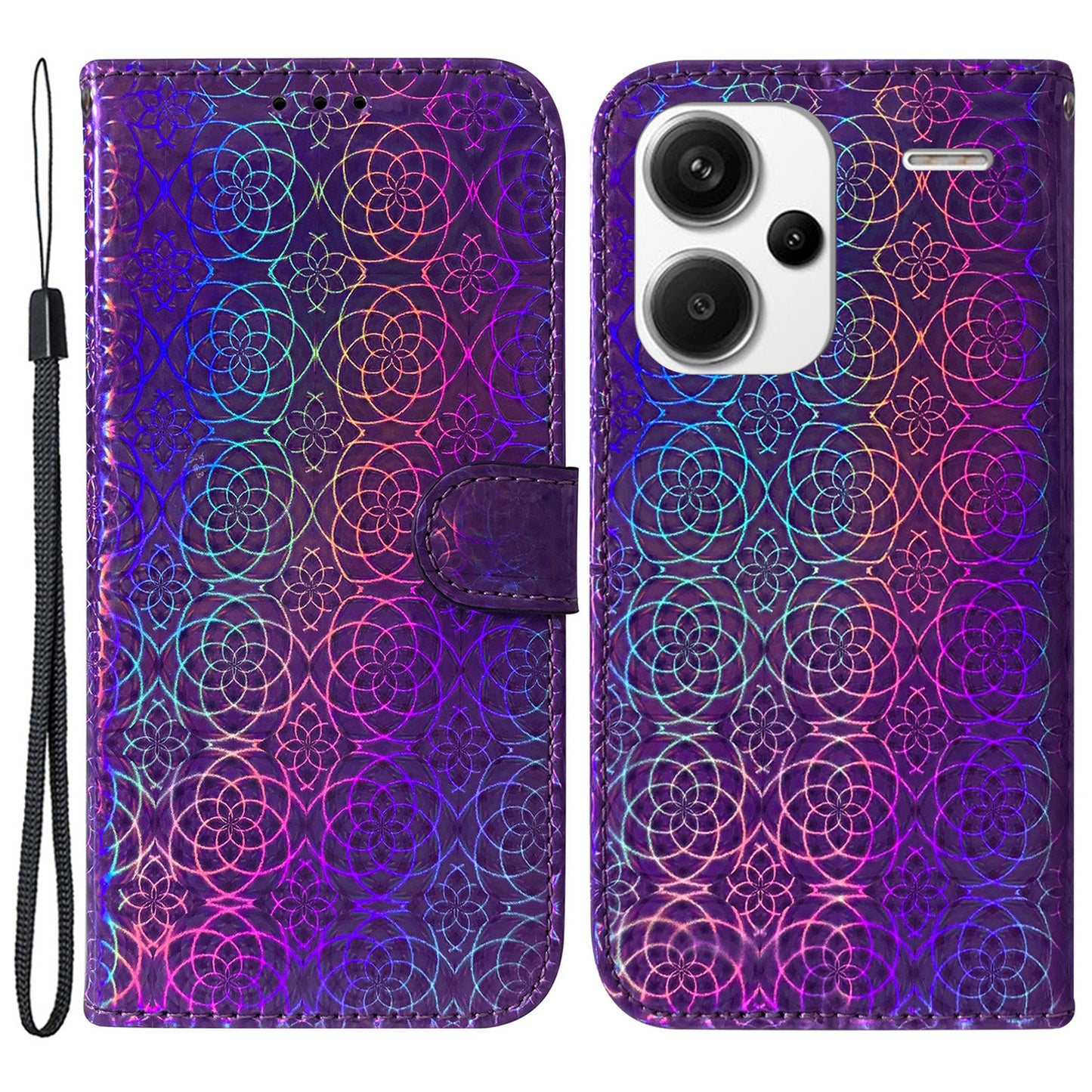 For Xiaomi Redmi Note 13 Pro+ 5G Leather Case Dazzling Flower Phone Cover - Purple