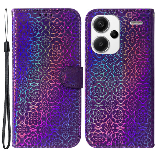 For Xiaomi Redmi Note 13 Pro+ 5G Leather Case Dazzling Flower Phone Cover - Purple