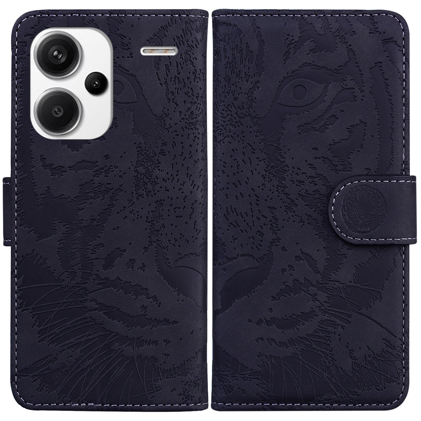 For Xiaomi Redmi Note 13 Pro+ 5G Wallet Case Tiger Pattern Leather Stand Feature Flip Phone Cover - Black
