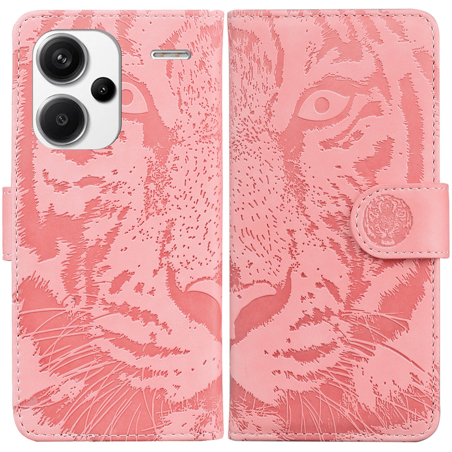 For Xiaomi Redmi Note 13 Pro+ 5G Wallet Case Tiger Pattern Leather Stand Feature Flip Phone Cover - Pink