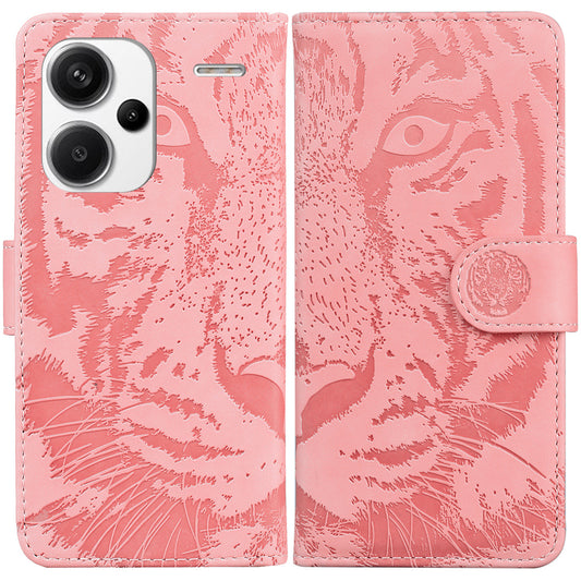 For Xiaomi Redmi Note 13 Pro+ 5G Wallet Case Tiger Pattern Leather Stand Feature Flip Phone Cover - Pink