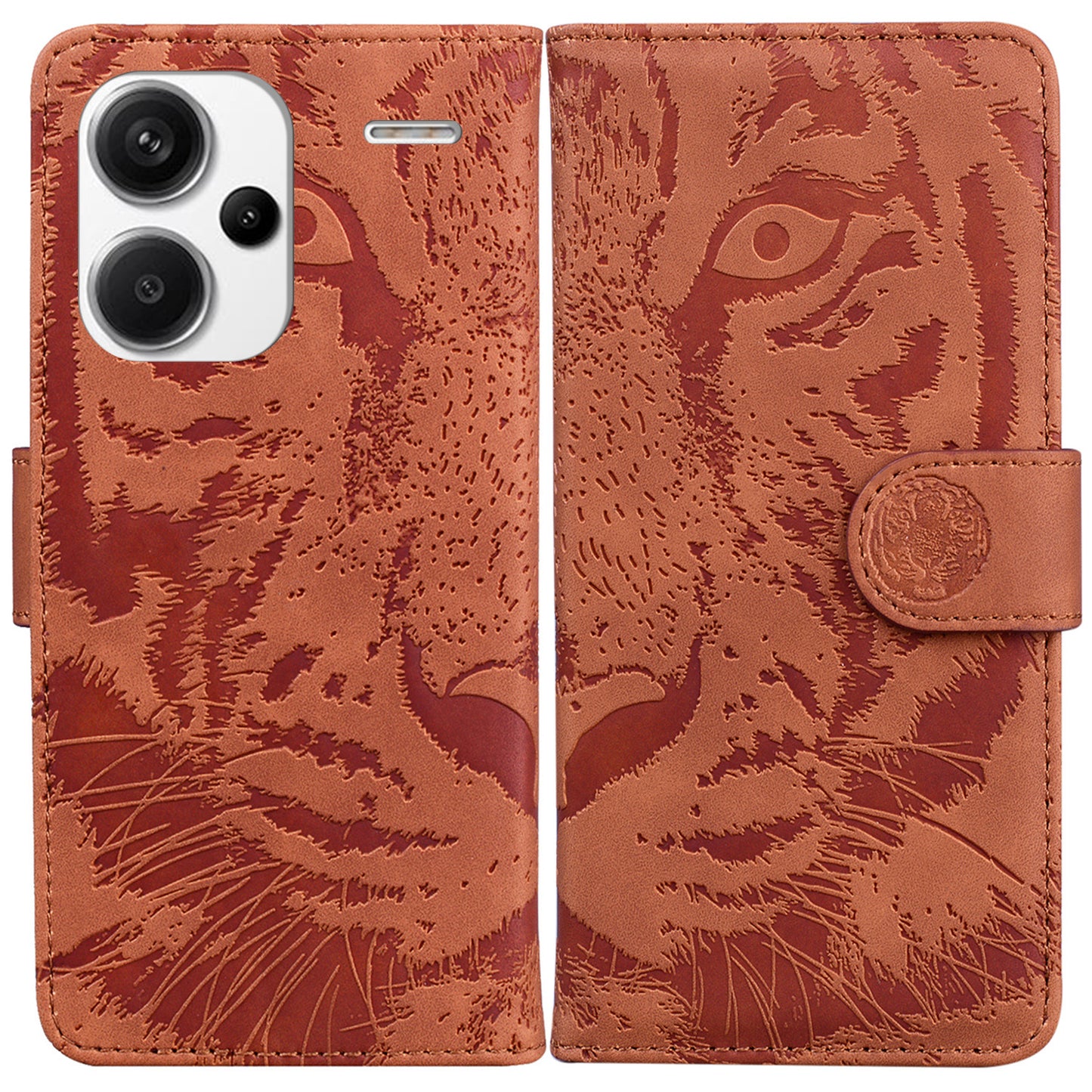 For Xiaomi Redmi Note 13 Pro+ 5G Wallet Case Tiger Pattern Leather Stand Feature Flip Phone Cover - Brown