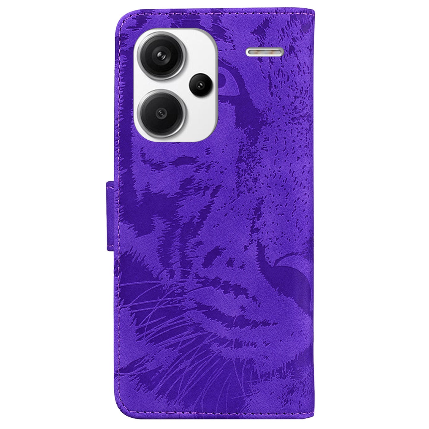 For Xiaomi Redmi Note 13 Pro+ 5G Wallet Case Tiger Pattern Leather Stand Feature Flip Phone Cover - Purple