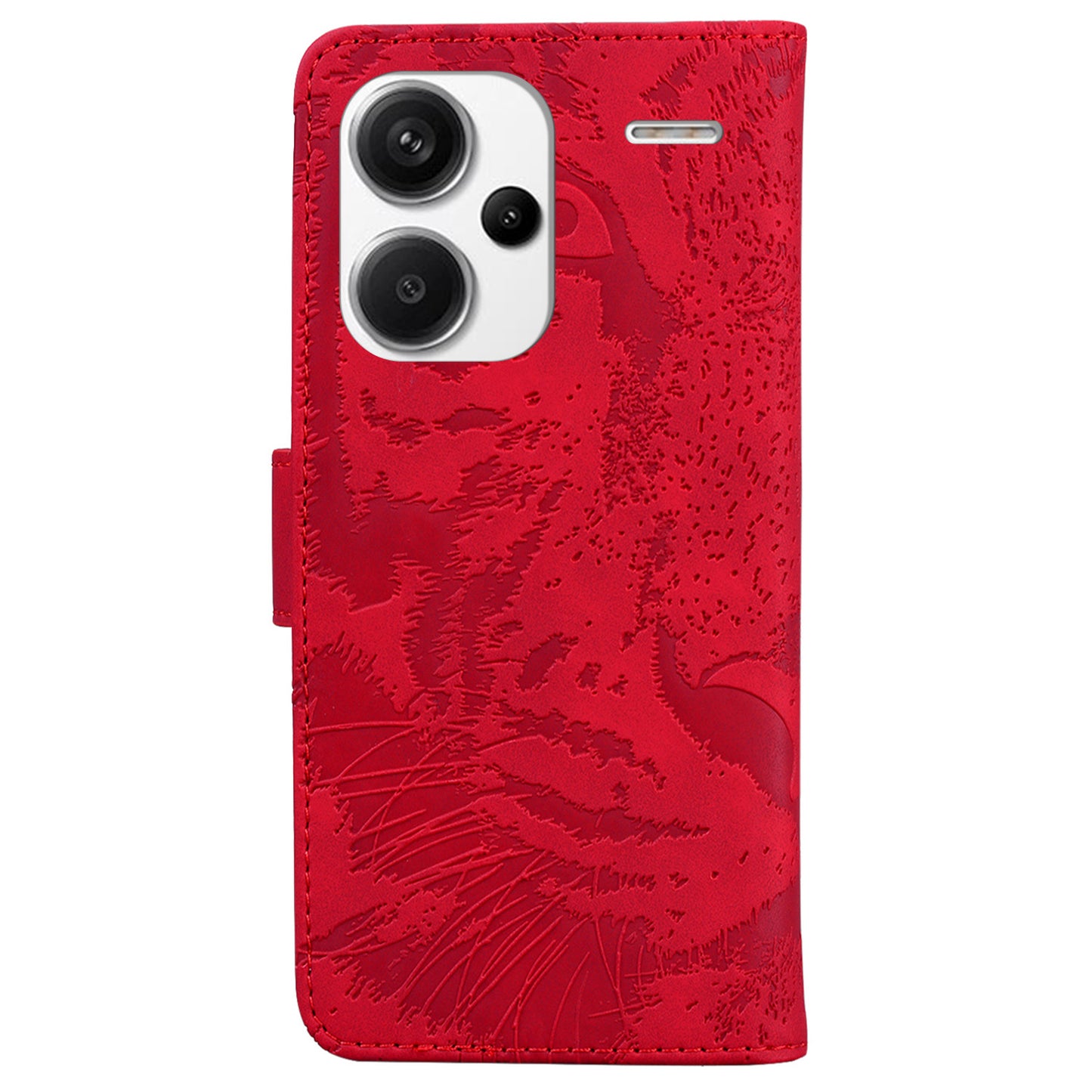 For Xiaomi Redmi Note 13 Pro+ 5G Wallet Case Tiger Pattern Leather Stand Feature Flip Phone Cover - Red
