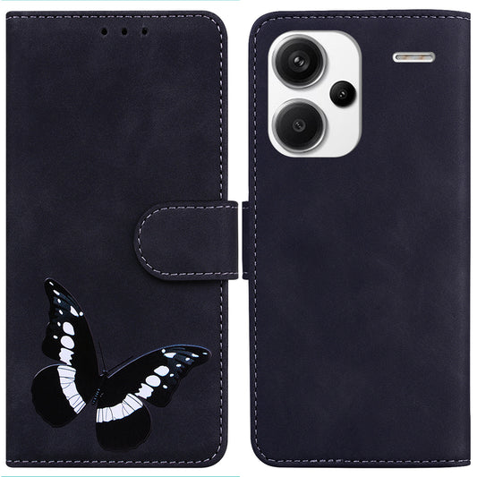 For Xiaomi Redmi Note 13 Pro+ 5G Wallet Case Butterfly Pattern Design PU Leather Phone Cover - Black