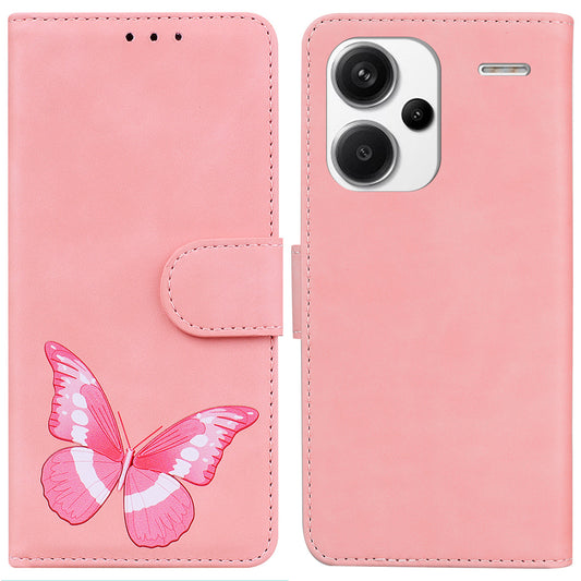 For Xiaomi Redmi Note 13 Pro+ 5G Wallet Case Butterfly Pattern Design PU Leather Phone Cover - Pink