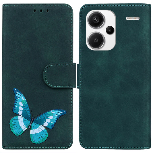 For Xiaomi Redmi Note 13 Pro+ 5G Wallet Case Butterfly Pattern Design PU Leather Phone Cover - Green