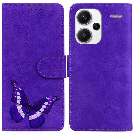 For Xiaomi Redmi Note 13 Pro+ 5G Wallet Case Butterfly Pattern Design PU Leather Phone Cover - Purple