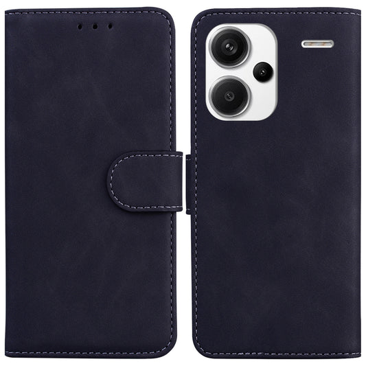For Xiaomi Redmi Note 13 Pro+ 5G Case Solid Color Leather Phone Cover Stand Card Holder - Black