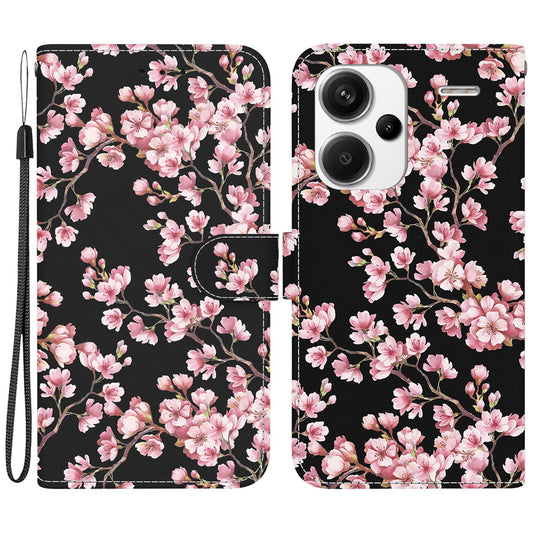 For Xiaomi Redmi Note 13 Pro+ 5G Phone Case Pattern Printing Cover Stand Wrist Strap - Plum Blossom