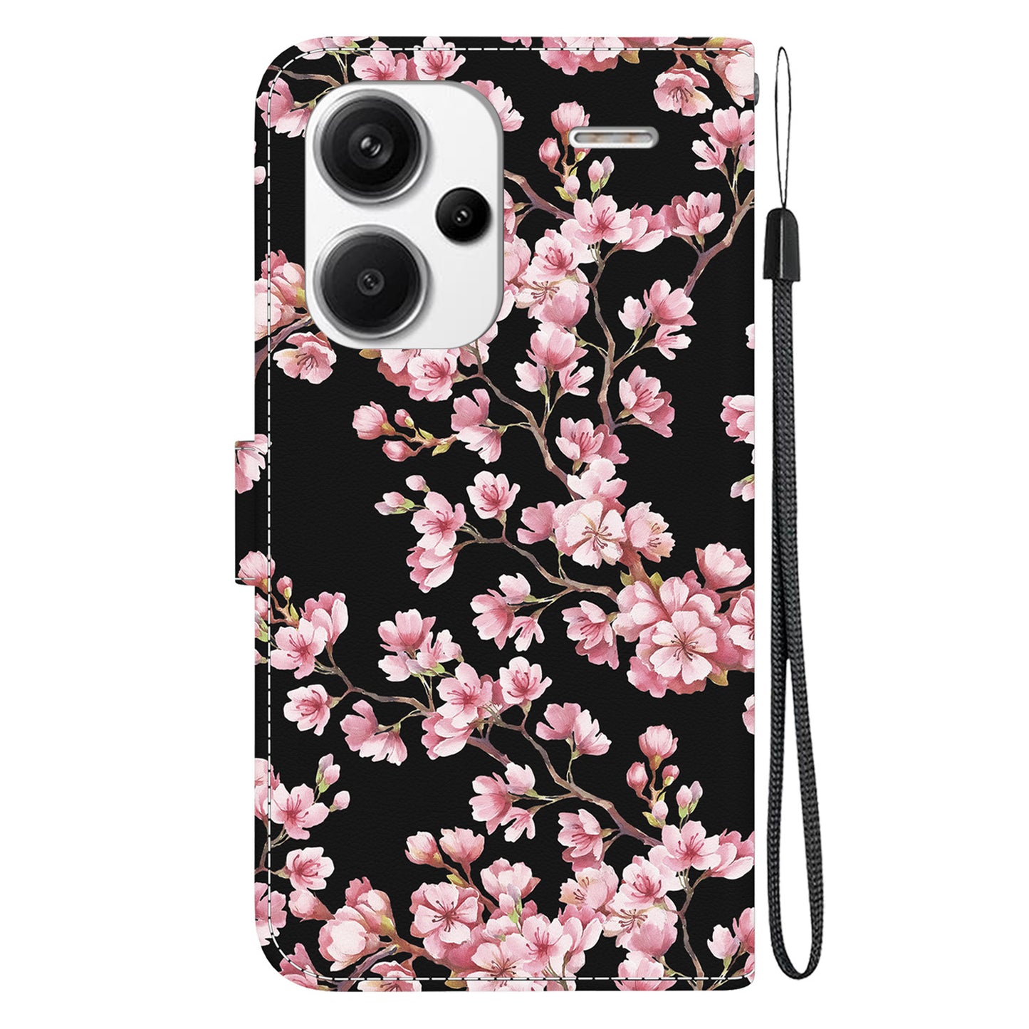 For Xiaomi Redmi Note 13 Pro+ 5G Phone Case Pattern Printing Cover Stand Wrist Strap - Plum Blossom