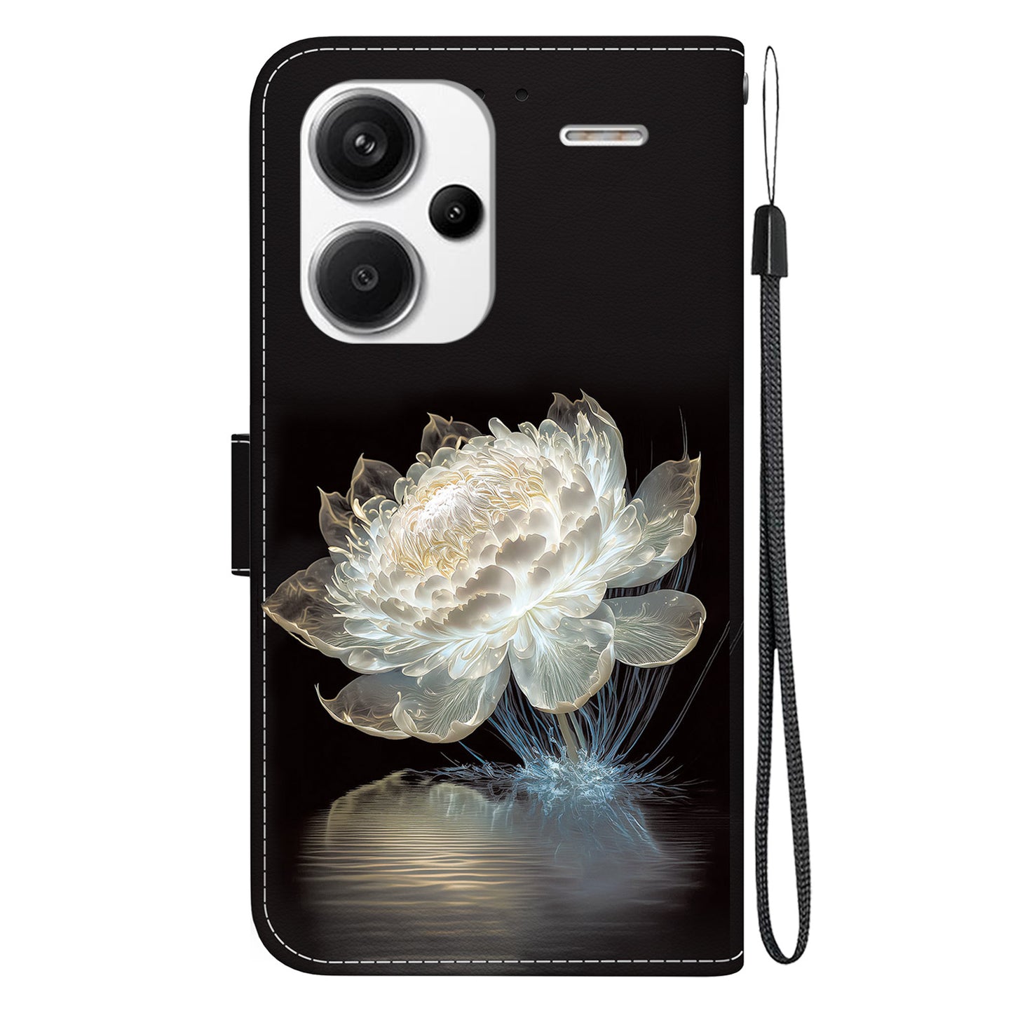 For Xiaomi Redmi Note 13 Pro+ 5G Phone Case Pattern Printing Cover Stand Wrist Strap - Crystal Peony
