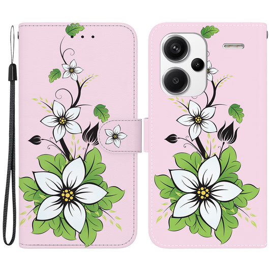For Xiaomi Redmi Note 13 Pro+ 5G Phone Case Pattern Printing Cover Stand Wrist Strap - Lily