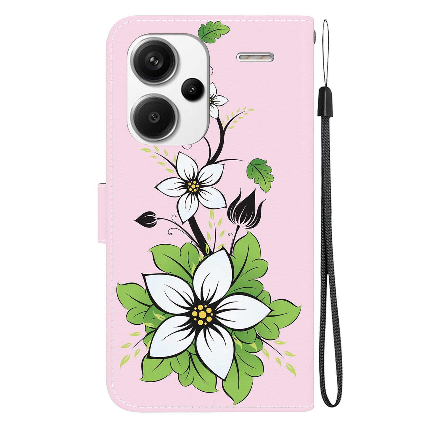 For Xiaomi Redmi Note 13 Pro+ 5G Phone Case Pattern Printing Cover Stand Wrist Strap - Lily