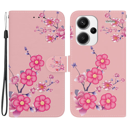 For Xiaomi Redmi Note 13 Pro+ 5G Phone Case Pattern Printing Cover Stand Wrist Strap - Sakura