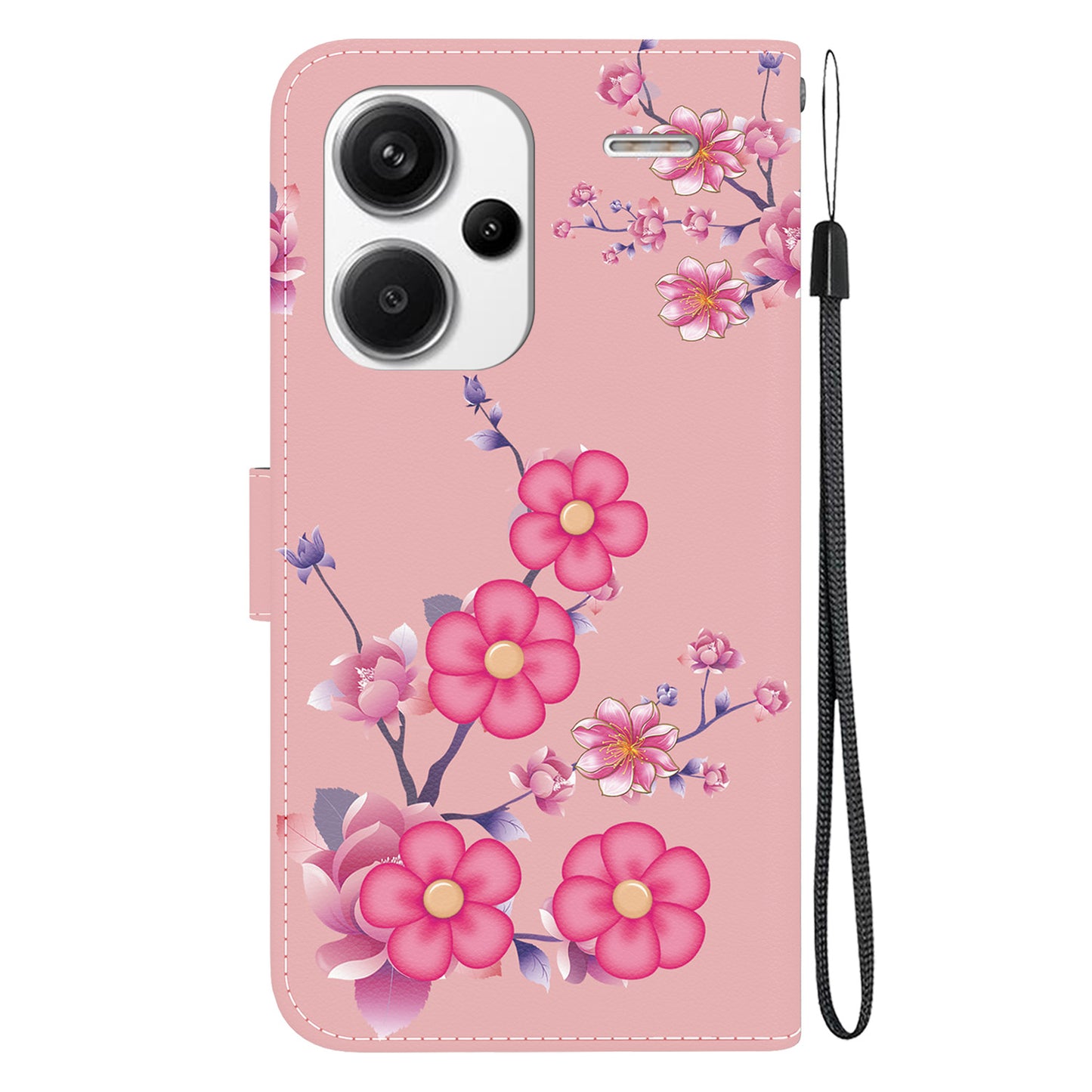 For Xiaomi Redmi Note 13 Pro+ 5G Phone Case Pattern Printing Cover Stand Wrist Strap - Sakura