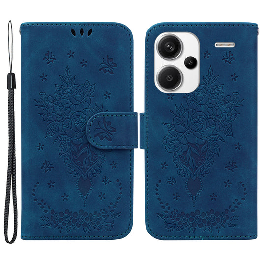 For Xiaomi Redmi Note 13 Pro+ 5G Magnetic Phone Case Rose Butterfly Imprinted Cover - Blue