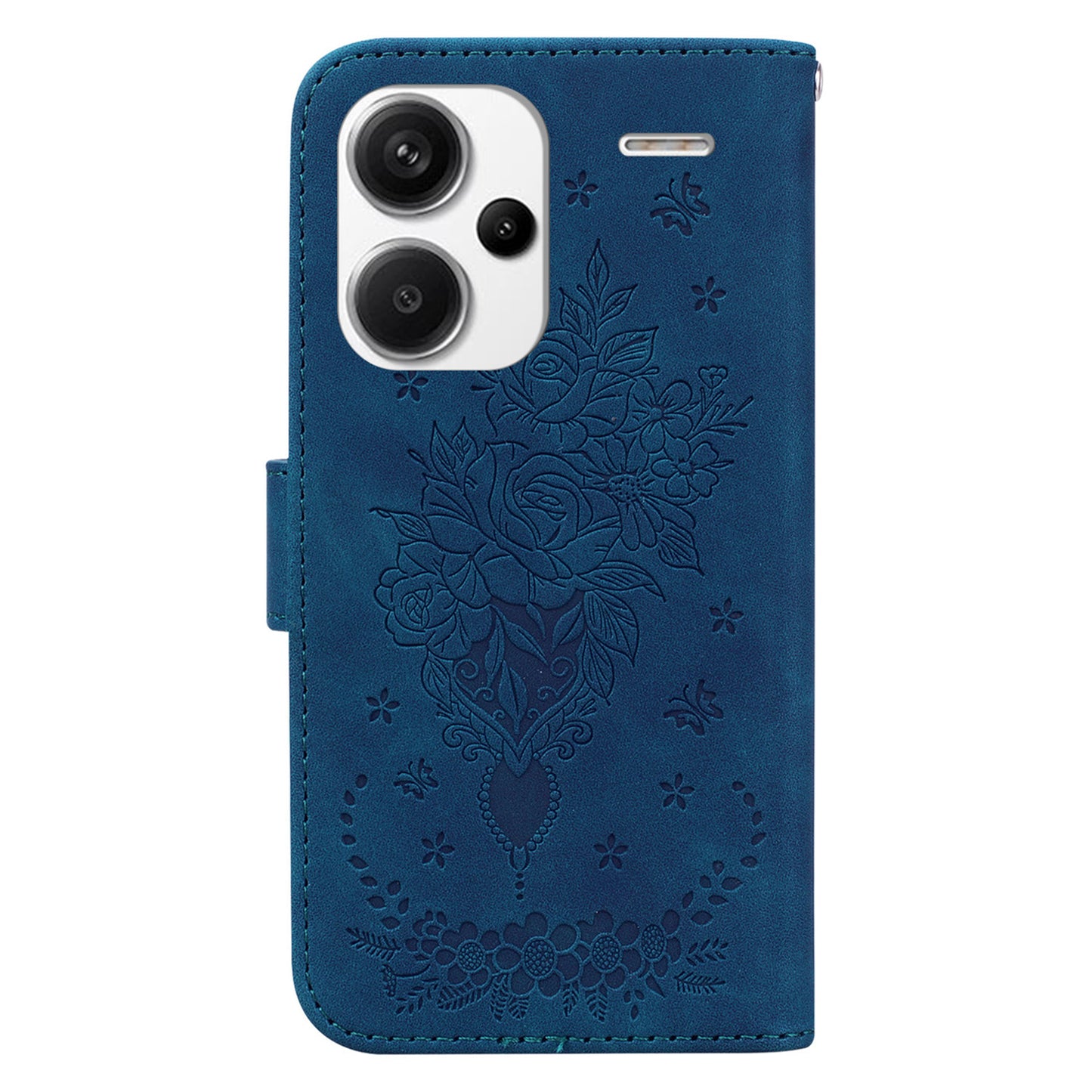 For Xiaomi Redmi Note 13 Pro+ 5G Magnetic Phone Case Rose Butterfly Imprinted Cover - Blue