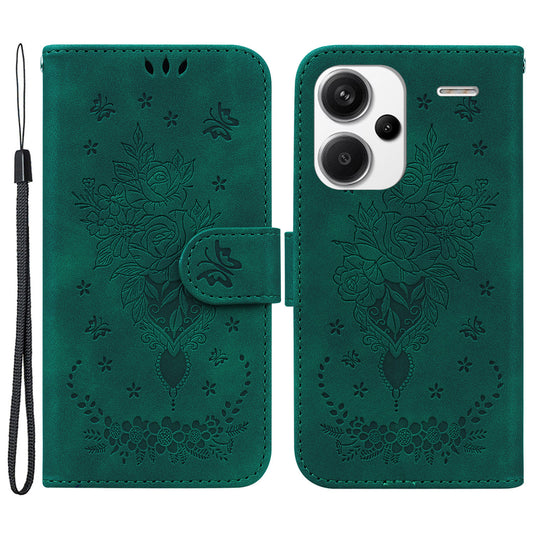 For Xiaomi Redmi Note 13 Pro+ 5G Magnetic Phone Case Rose Butterfly Imprinted Cover - Green