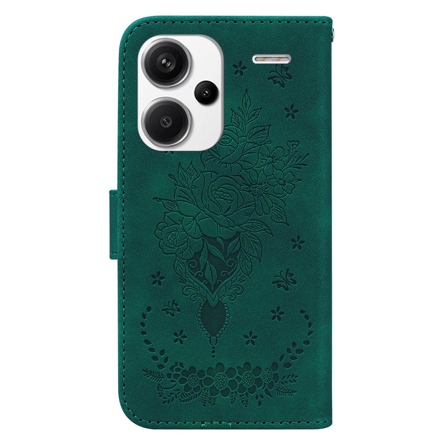For Xiaomi Redmi Note 13 Pro+ 5G Magnetic Phone Case Rose Butterfly Imprinted Cover - Green