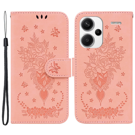 For Xiaomi Redmi Note 13 Pro+ 5G Magnetic Phone Case Rose Butterfly Imprinted Cover - Pink