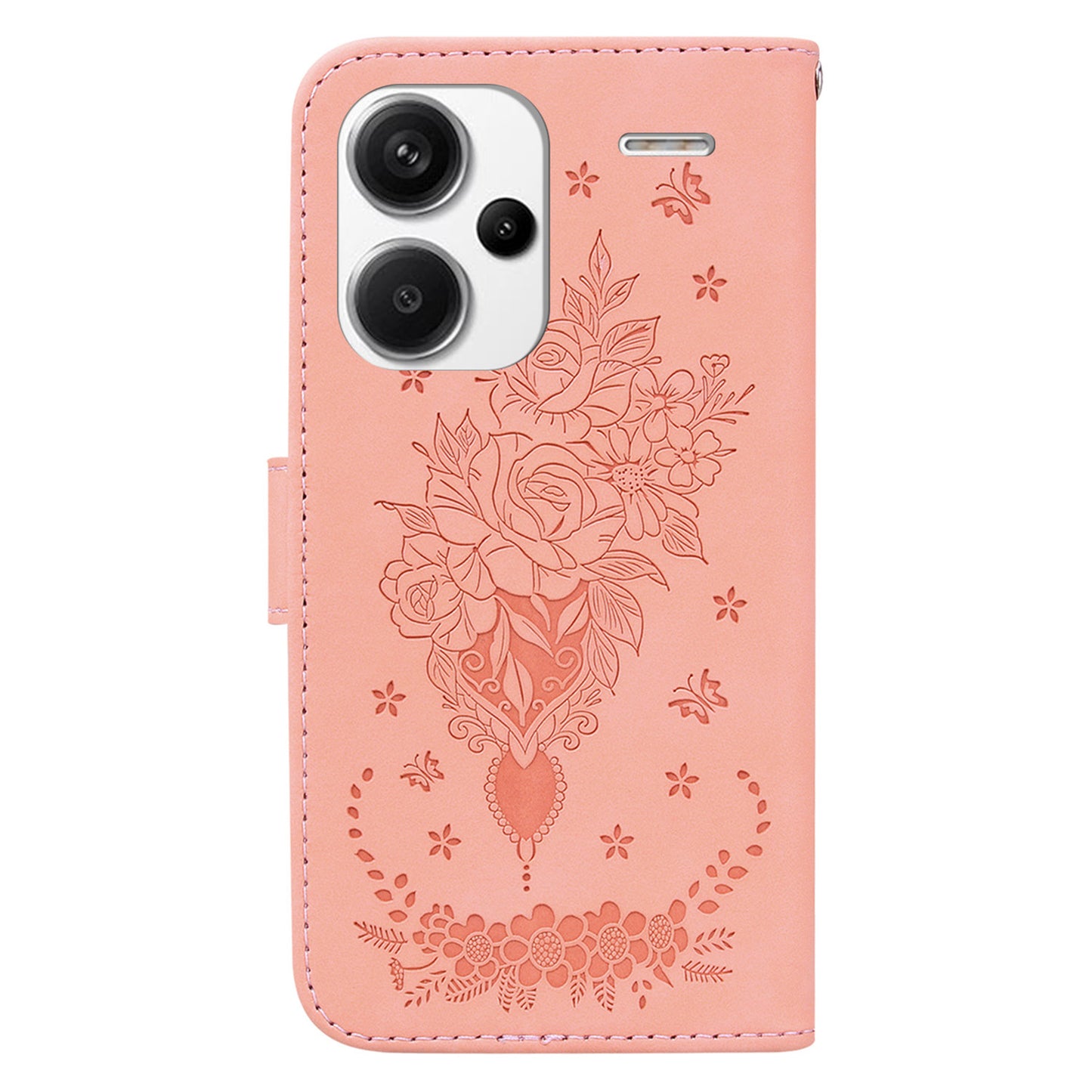 For Xiaomi Redmi Note 13 Pro+ 5G Magnetic Phone Case Rose Butterfly Imprinted Cover - Pink