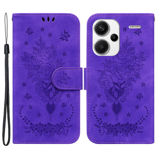 For Xiaomi Redmi Note 13 Pro+ 5G Magnetic Phone Case Rose Butterfly Imprinted Cover - Purple