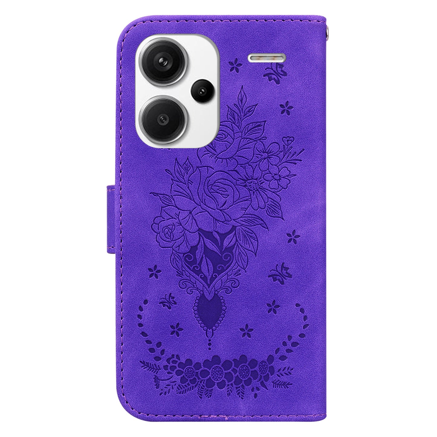 For Xiaomi Redmi Note 13 Pro+ 5G Magnetic Phone Case Rose Butterfly Imprinted Cover - Purple