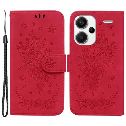 For Xiaomi Redmi Note 13 Pro+ 5G Magnetic Phone Case Rose Butterfly Imprinted Cover - Red
